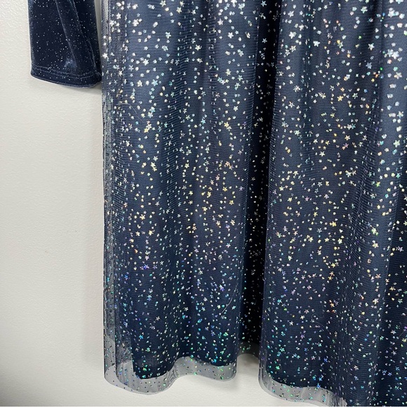 Crewcuts J. Crew Girls Navy Blue Velvet Metallic Star Print Tulle Skirt Dress XL - Picture 2 of 6